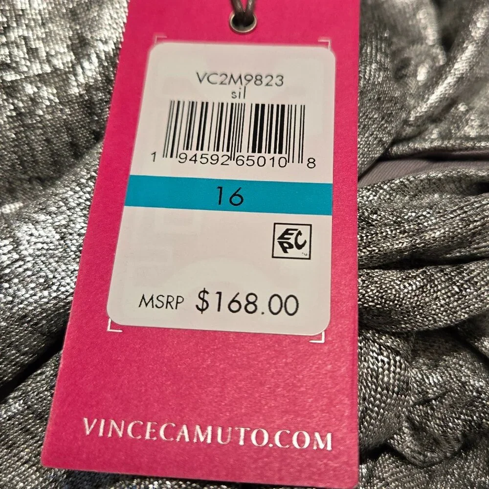 NWT Vince Camuto Metallic Silver Wide Leg Jumpsuit Women Mock Neck Sleeveless 16